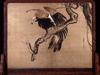 Karp i vågor (Zeshin) och örn på en gren (Rosetsus baksida) av Shibata Zeshin