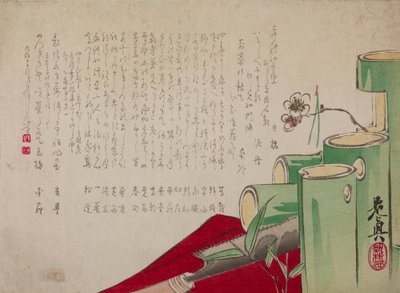 Bambuflaskor och text av Shibata Zeshin