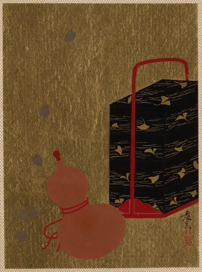 Lackbox och kalebass. av Shibata Zeshin
