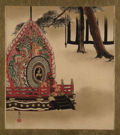 Lackmålningar av olika ämnen: Drum for Gagaku Dance, 1882. av Shibata Zeshin