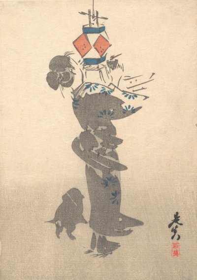 Att tända en hängande lykta för Obon-festivalen, 1860, 1860. av Shibata Zeshin