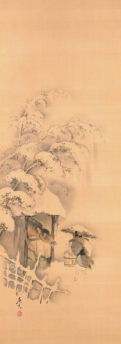 Noh-Spiel Hachinoki, eines von drei av Shibata Zeshin