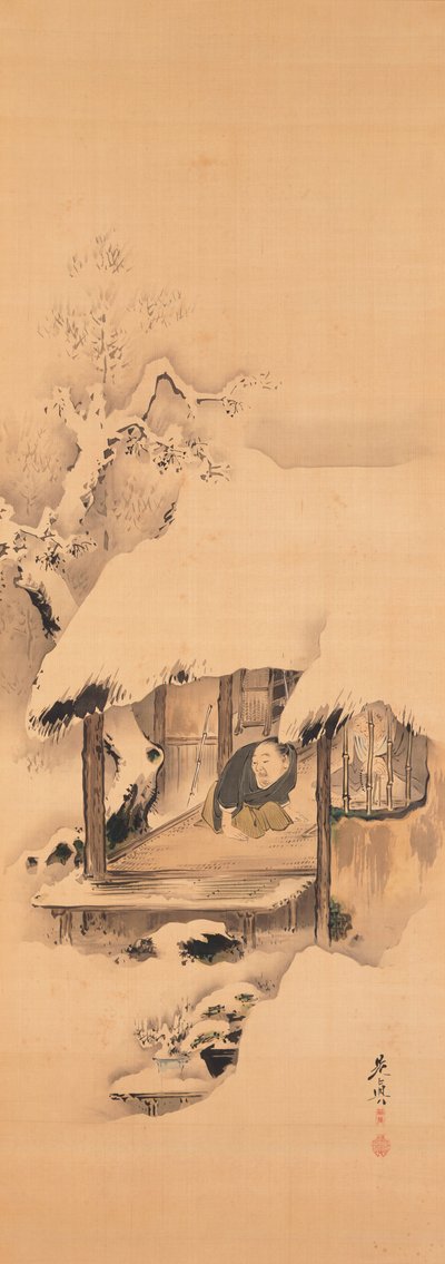 Nō-spelet Hachinoki, två av tre av Shibata Zeshin