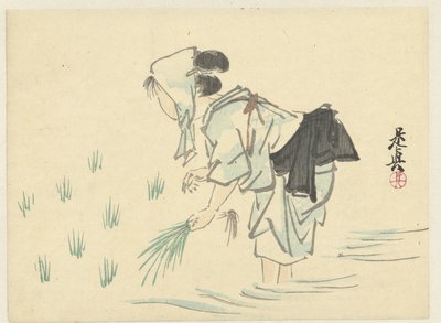 Kvinna för risplantering av Shibata Zeshin