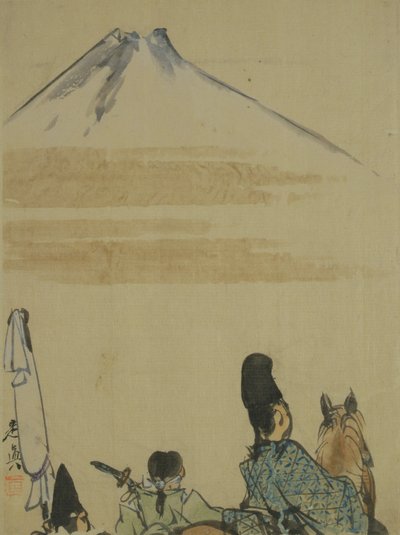 Resenärer nära Mount Fujiyama, ca 1872 (bläck och wc på papper) av Shibata Zeshin