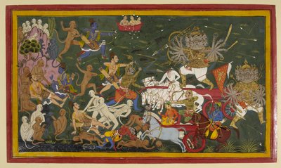 Lägg till. 15297 (1) f.142r Slåss mot den tiohövdade demonkungen Ravana, 