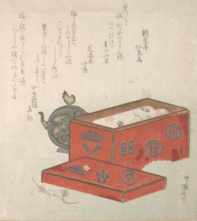 Röd lacklåda och vattenkruka, 1800-talet., 1800-talet. av Shinsai