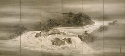 Flodlandskap med eldflugor, 1874 av Shiokawa Bunrin