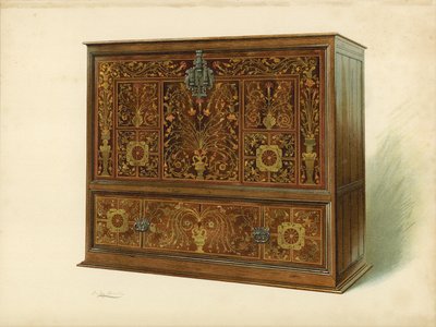 Skåp inlagt med Marqueterie, egendom av Sir George Donaldson (chromolitho) av Shirley Charles Llewellyn Slocombe