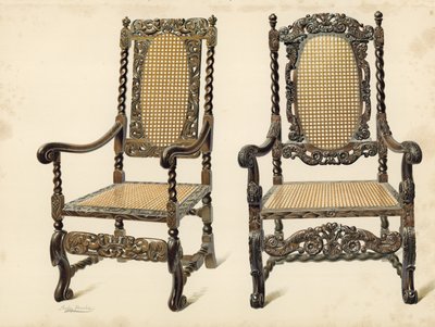Stol, egendom av P Macquoid; Stol, egendom av Arthur S Cope (chromolitho) av Shirley Charles Llewellyn Slocombe