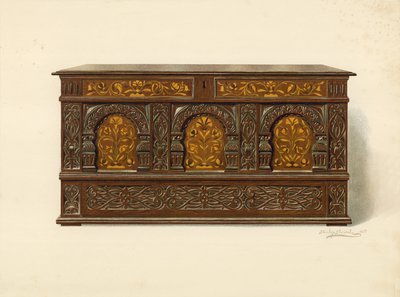 Oak Inlaid Chest, egendom av Arthur James (chromolitho) av Shirley Charles Llewellyn Slocombe