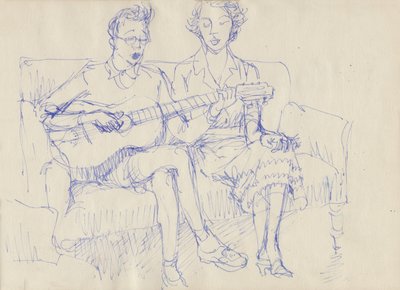 Par med en gitarr, c1950. av Shirley Markham