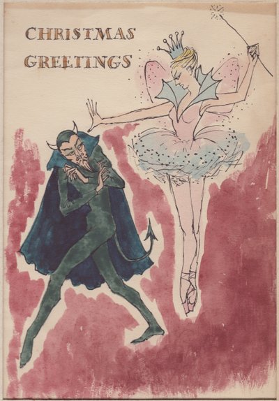 Djävul och älva, julkort, 1952. av Shirley Markham