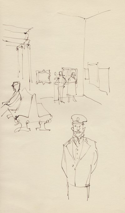 Vakt i ett konstgalleri, c1950. av Shirley Markham