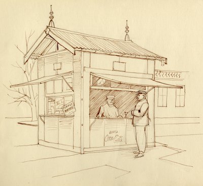 Kiosk som säljer drycker, Paris, Frankrike, c1951. av Shirley Markham