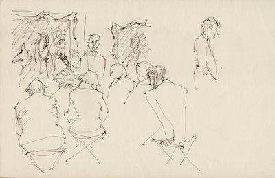 Föreläsning i ett konstgalleri, c1950. av Shirley Markham