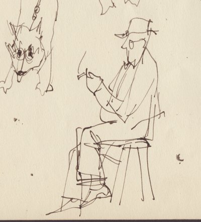 Sittande man och hund studier, c1950. av Shirley Markham