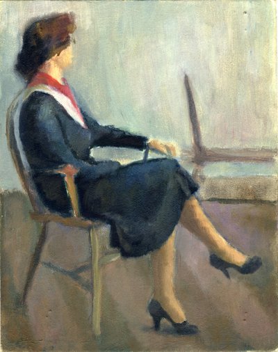 Sittande kvinna i marinblått, 1952. av Shirley Markham