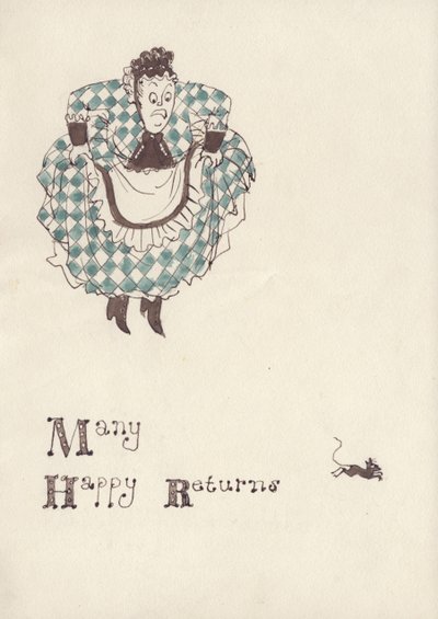 Kvinna som skräms av en mus, c1950. av Shirley Markham