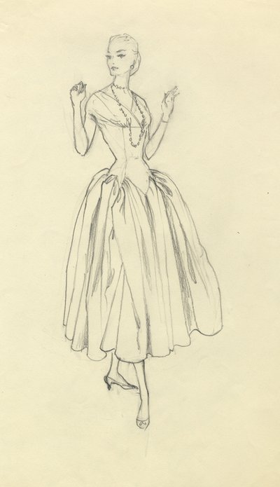 Kvinna i klänning med smal midja, c1952. av Shirley Markham