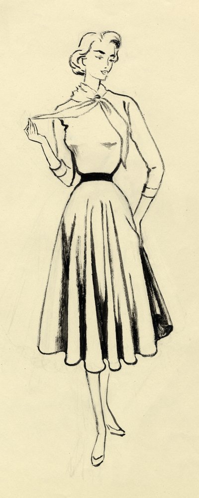 Kvinna i tröja och hel kjol, c1950. av Shirley Markham