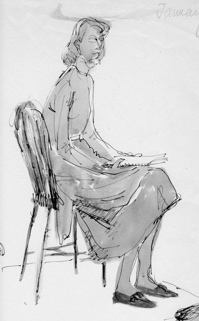 Kvinna som sitter på en stol, c1950. av Shirley Markham