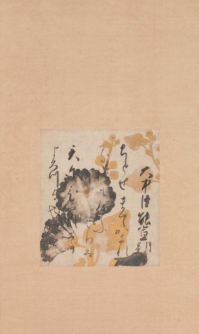 Dikt av Onakatomi Yoshinobu med undermålning av stockrosor, tidigt 1600-tal av Shokado Shojo