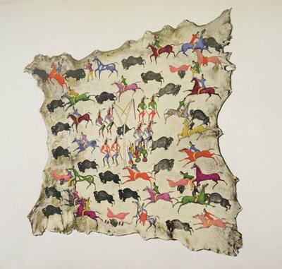 Buffeljakt (pigment på älgskinn) av Shoshone Katsikodi School