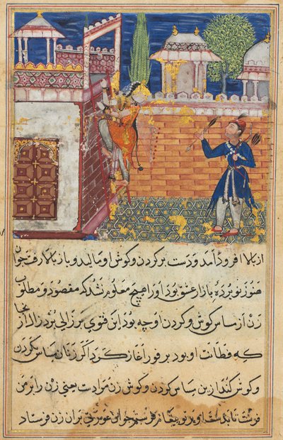 Sida från Tales of a Papegoja Tuti-nama: Åttonde natten: Den bedrägliga hustrun återvänder..., 1558-1560. av Shravana
