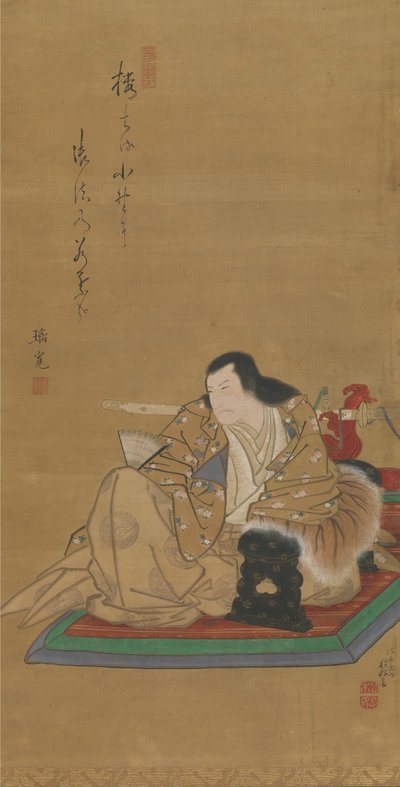 Porträtt av skådespelaren Arashi Rikan I, ca. 1812. av Shunkosai Hokushu