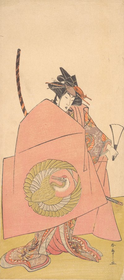 En oidentifierad skådespelare i Onna Woman Shibaraku Wait-a-Moment Act, ca. 1780. av Shunsho