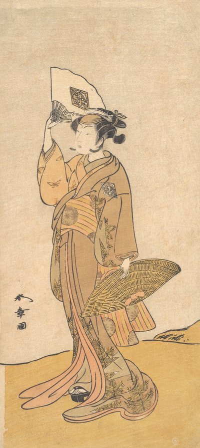 Nakamura Matsue II som en kvinna som står på en kulle, 1773. av Shunsho