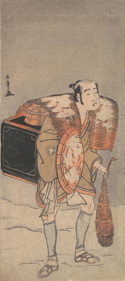 Otani Tomoemon som en köpman som traskar genom snön, ca. 1778. av Shunsho