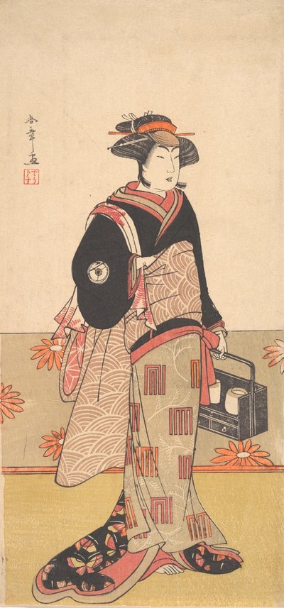 Skådespelaren Iwai Hanshiro IV som kvinna i en svart kimono, ca. 1780. av Shunsho