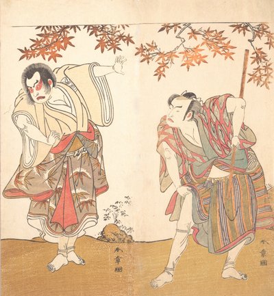 Skådespelarna Ichimura Uzaemon och Arashi Sangoro, ca. 1773. av Shunsho