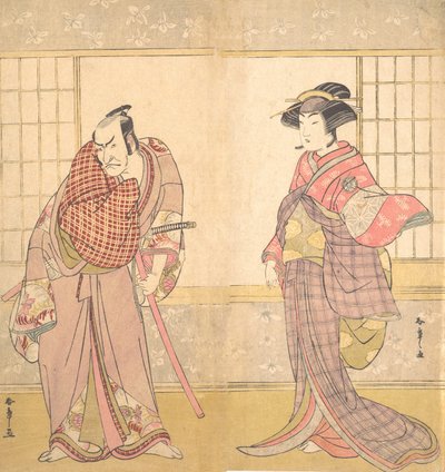Den femte Ichikawa Danjuro som en man som står i ett rum, ca. 1780. av Shunsho