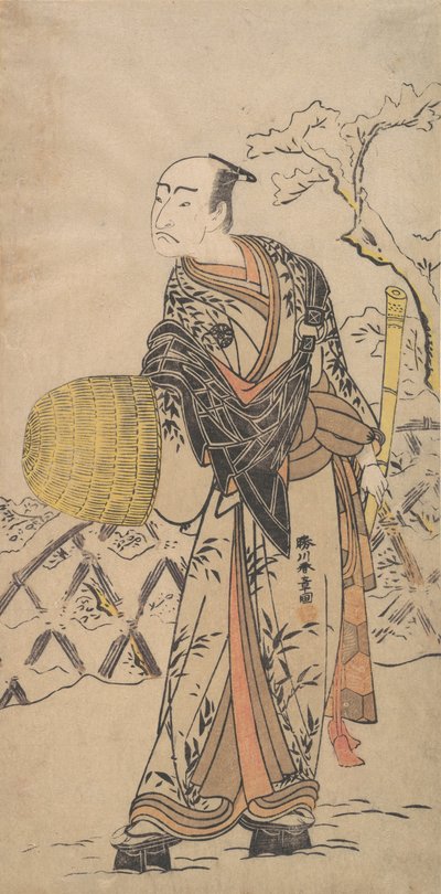 Den första Nakamura Nakazo som en Komuso som står i snön vid ett staket, ca. 1775. av Shunsho