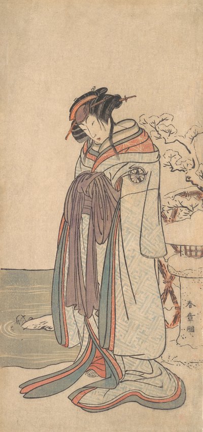 The Third Segawa Kikunojo as a Courtesan Standing in the Snow, förmodligen 1775. av Shunsho