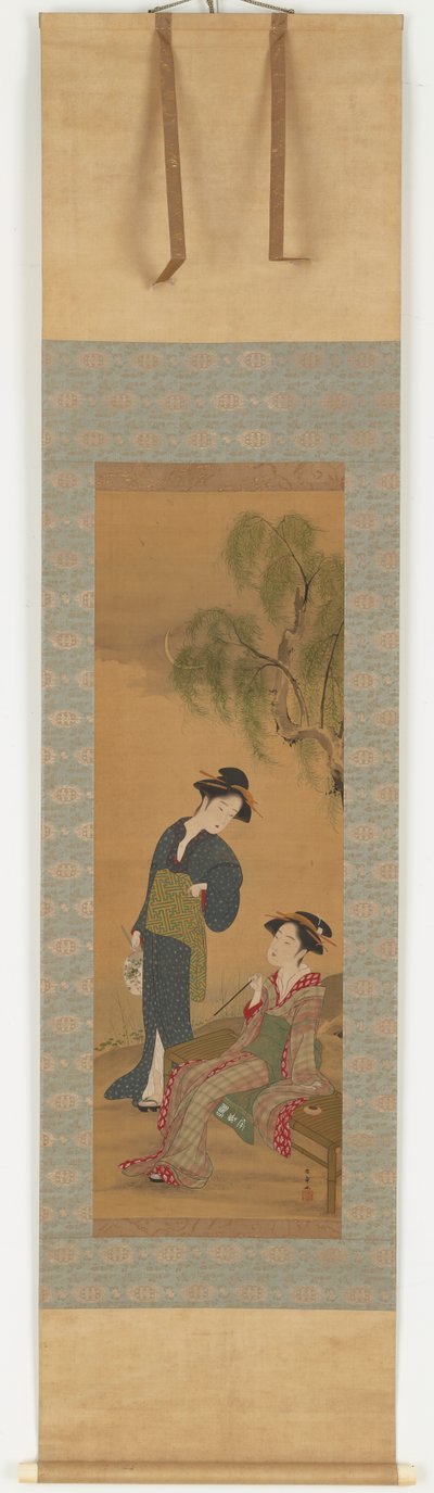 Två kvinnor under ett pilträd, 1726-1792. av Shunsho