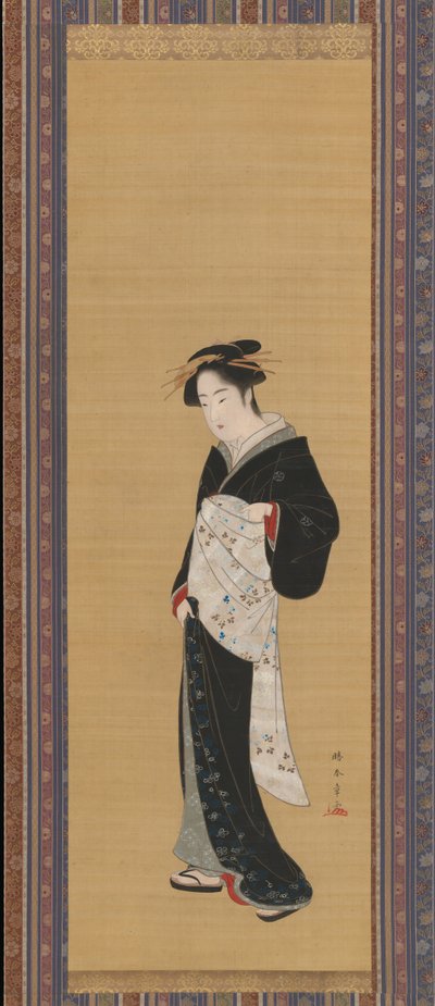 Kvinna i en svart kimono, 1783-89. av Shunsho
