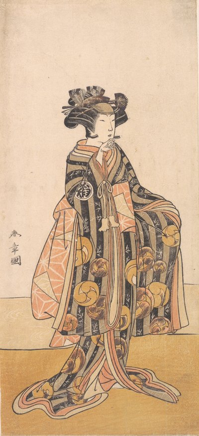 Yoshizawa Iroha som en kvinna Tomoe Gozen som står på stranden, 1774 eller 1775. av Shunsho