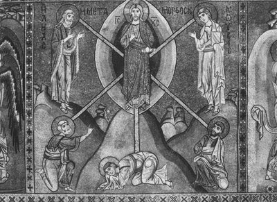 Jesus Kristus vid berget Tabor (mosaik) av Sicilian School