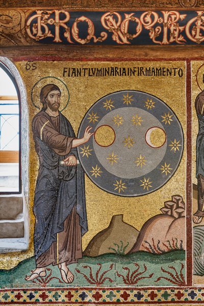 Palatinska kapellet (basilikan), cykel av mosaik på Gamla testamentet, cykel av skapelsen: "The Creation of Stars", XII-talet av Sicilian School