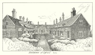 Almshouses i Lyford, Berks (gravyr) av Sidney Heath