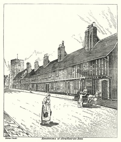 Almshouses i Stratford-on-Avon (gravyr) av Sidney Heath