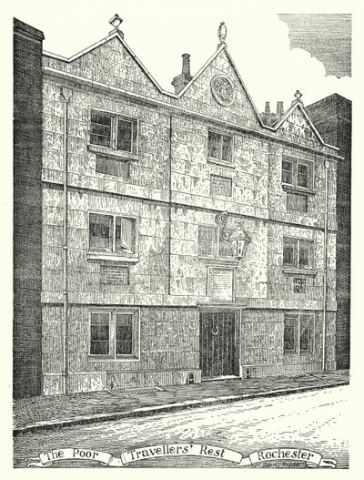 De fattiga resenärernas vila, Rochester (gravyr) av Sidney Heath