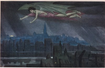 Lucifer flyger över staden. 