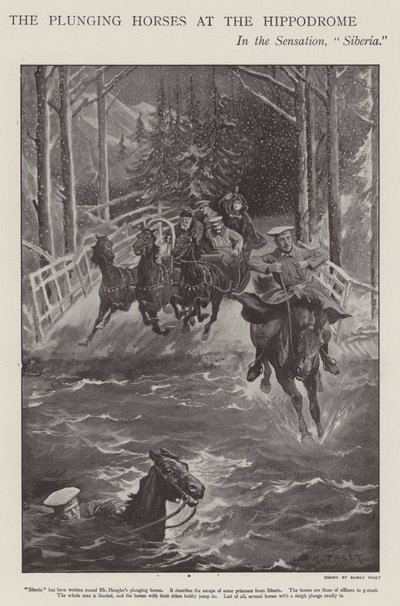 Stupande hästar i Sibirien, en föreställning på London Hippodrome (litho) av Sidney Paget
