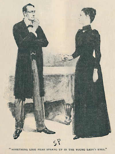 Något liknande rädsla sprang upp i den unga damens ögon, 1892 av Sidney Paget