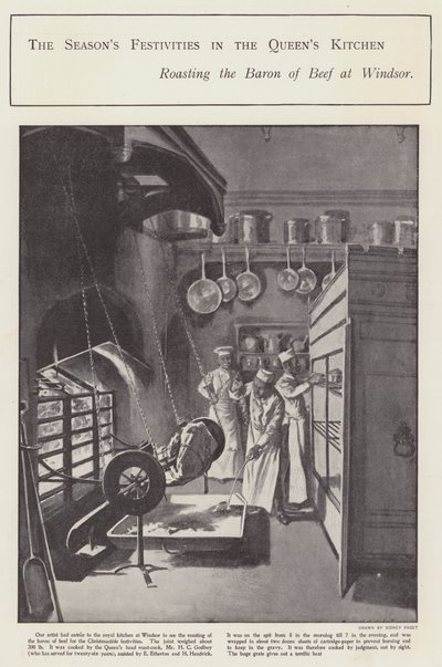 Säsongens festligheter i drottningens kök (litho) av Sidney Paget